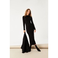BLACK LONG DRESS WITH REVERSE STITCH DETAIL