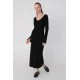 V-NECK LONG KNITWEAR DRESS WITH SLIPPED SLEEVES