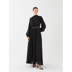 Classic Crew Neck Stone Embroidered Long Sleeve Women's Evening Dress