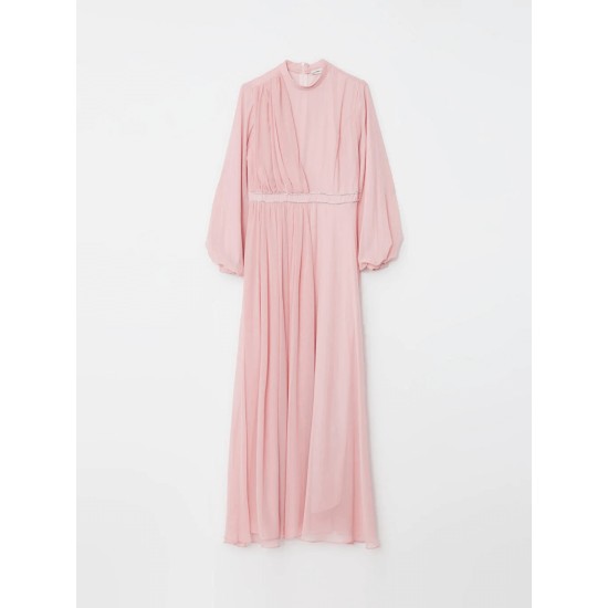 Classic Crew Neck Stone Embroidered Long Sleeve Women's Evening Dress