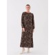 Crew Neck Patterned Long Sleeve Women's Dress