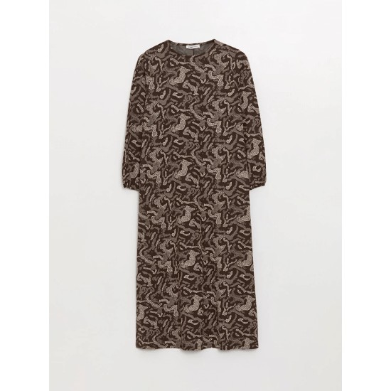 Crew Neck Patterned Long Sleeve Women's Dress