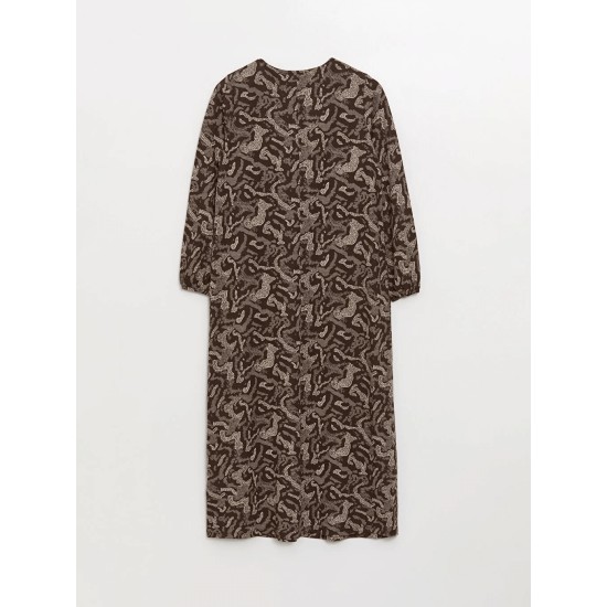 Crew Neck Patterned Long Sleeve Women's Dress