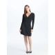 Classic Double Breasted Collar Shiny Look Long Sleeve Women's Dress