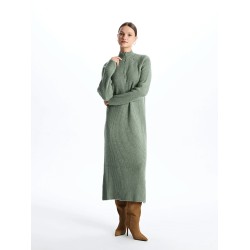 Modest High Collar Plain Long Sleeve Women's Knitwear Dress