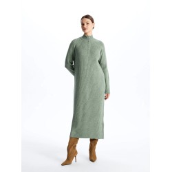 Modest High Collar Plain Long Sleeve Women's Knitwear Dress