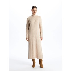 Modest High Collar Plain Long Sleeve Women's Knitwear Dress