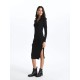 Casual Polo Neck Plain Long Sleeve Women's Dress