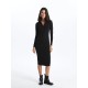 Casual Polo Neck Plain Long Sleeve Women's Dress