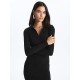 Casual Polo Neck Plain Long Sleeve Women's Dress