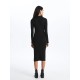 Casual Polo Neck Plain Long Sleeve Women's Dress