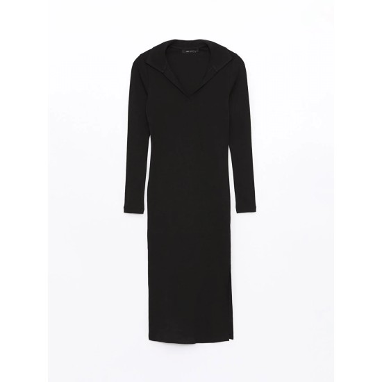 Casual Polo Neck Plain Long Sleeve Women's Dress