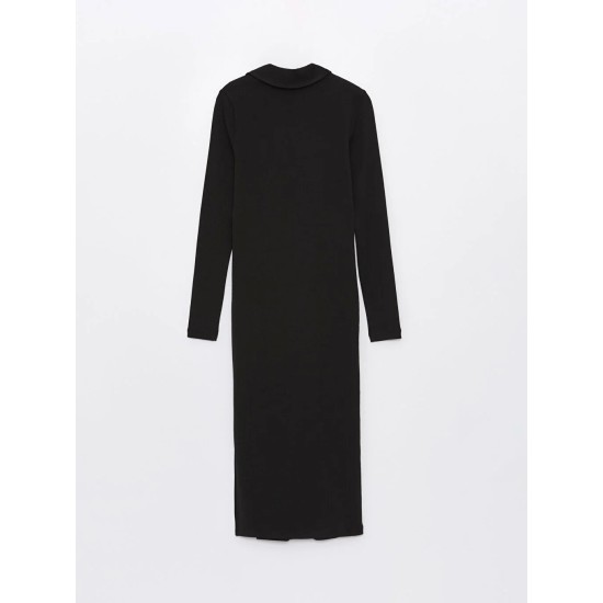 Casual Polo Neck Plain Long Sleeve Women's Dress